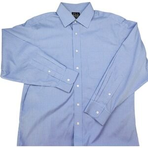 Jos A Bank Dress‎ Shirt Sz 16 32 Blue Check Travelers Collection Tailored Fit